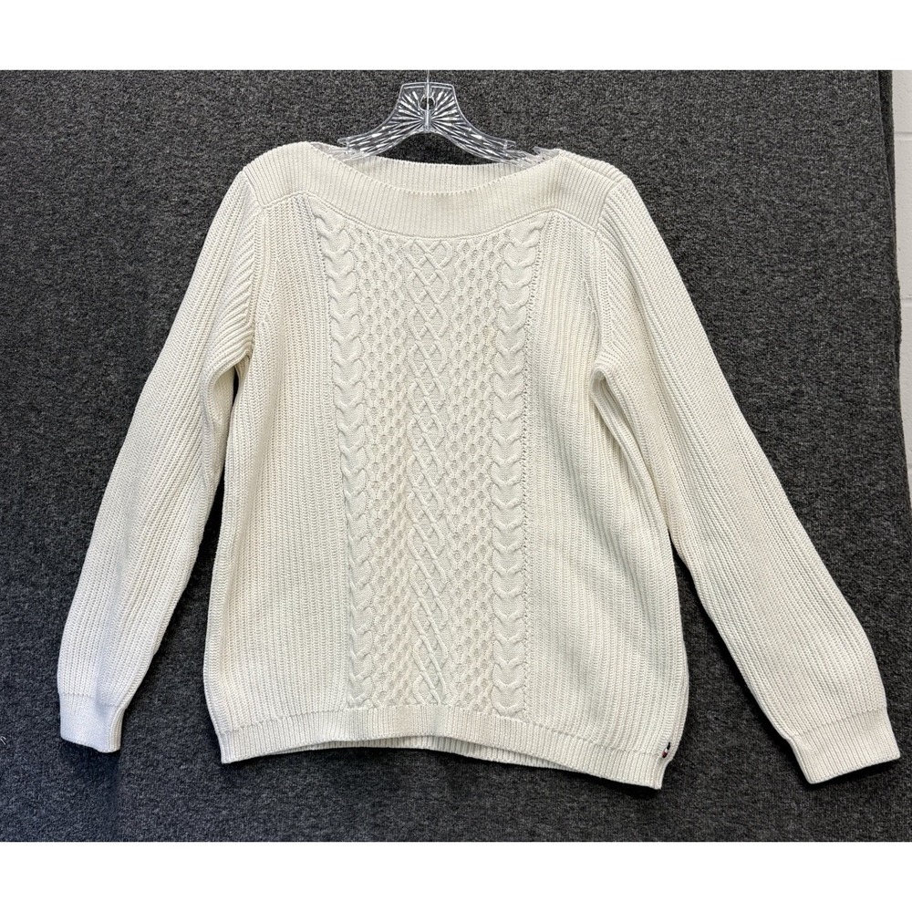 Tommy Hilfiger Cottagecore Cable-Knit Fisherman Sweater Size L Preppy Old Money